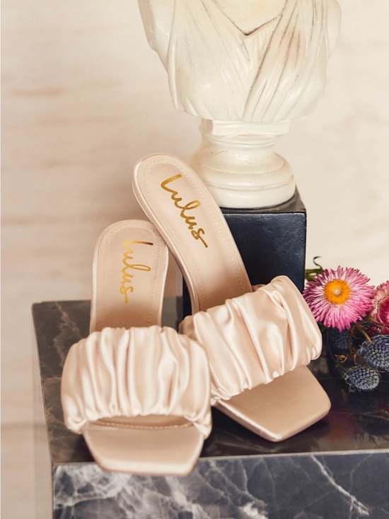 Lulus Shoes - Lulu's Ruched Satin Slide Mules in Blush Pink